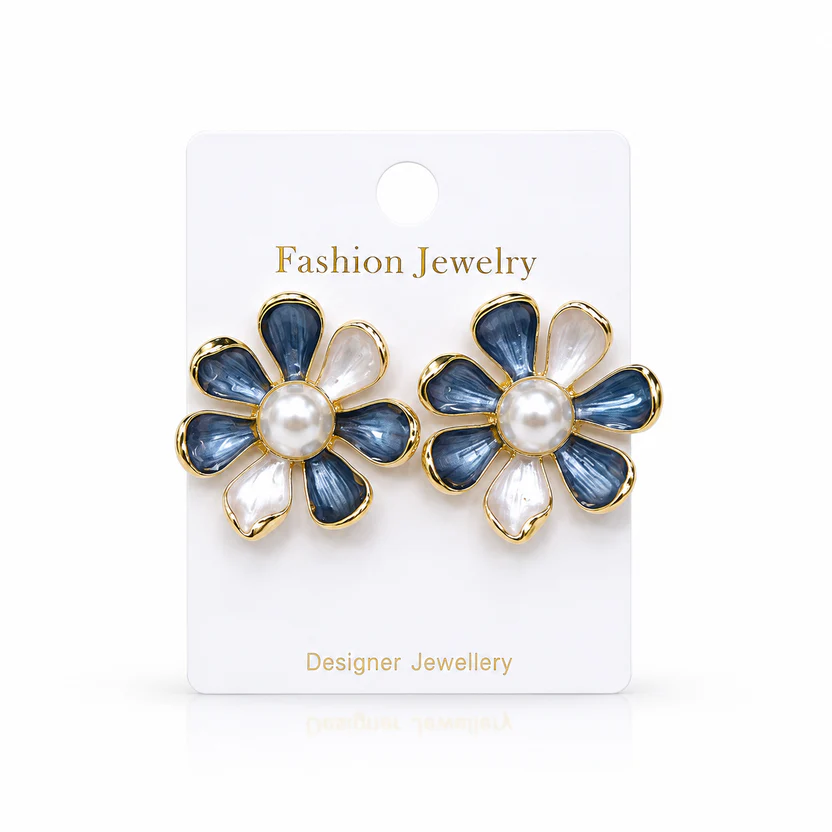 White Blue Flower Earrings